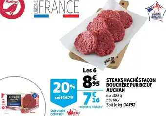 Auchan STEAKS HACHÉS FAÇON BOUCHÈRE PUR BŒUF offre