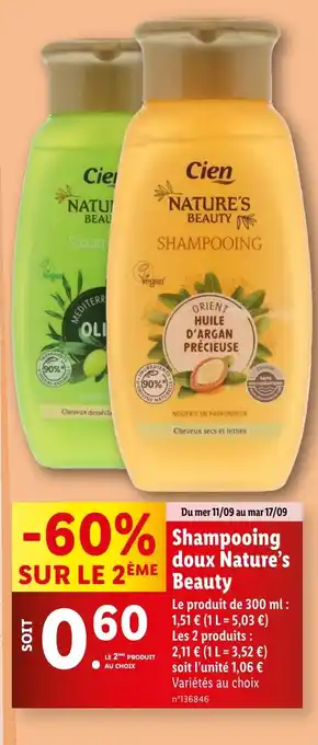 Lidl Shampooing doux Nature's Beauty offre