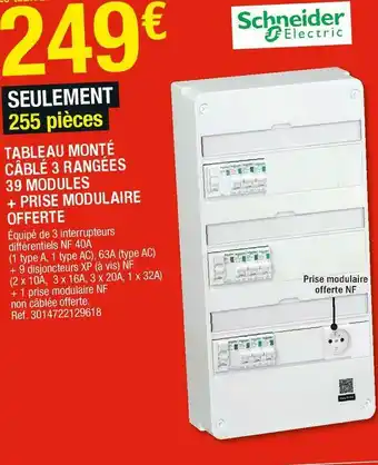 Brico Dépôt Schneider electric tableau monté câblé 3 rangées 39 modules + prise modulaire offerte offre