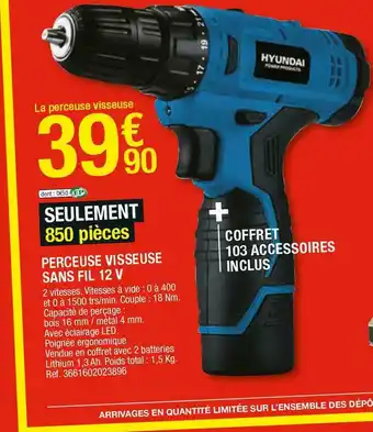 Brico Dépôt Hyundai perceuse visseuse sans fil 12 v offre