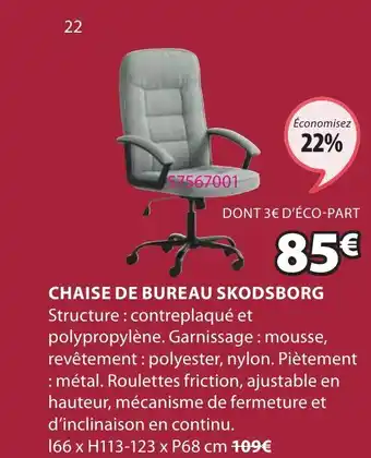 JYSK Chaise de bureau skodsborg offre