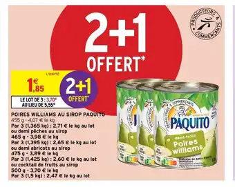 Intermarché Poires williams au sirop paquito offre