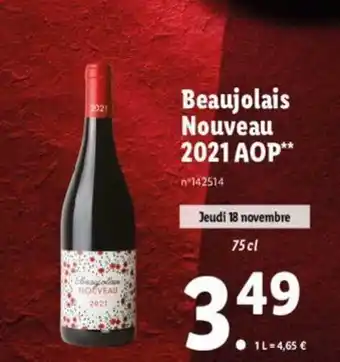 Lidl Beaujolais Nouveau 2021 AOP offre