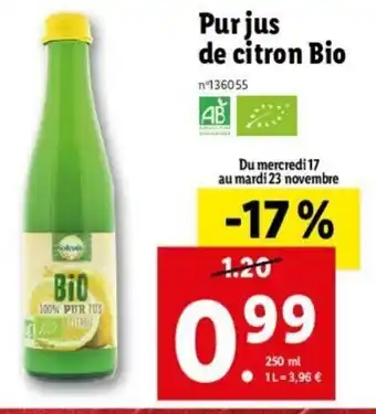 Lidl Pur Jus de Citron Bio offre