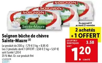 Lidl Soignon Bûche de Chèvre offre