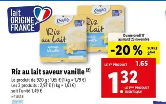 Lidl Riz Au Lait Saveur Vanille offre