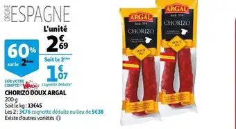 Auchan Chorizo doux argal offre