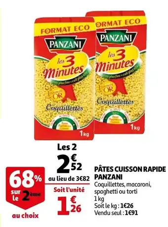 Auchan Pâtes cuisson rapide Panzani offre