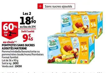 Auchan Pom'Potes sans sucres ajoutés materne offre