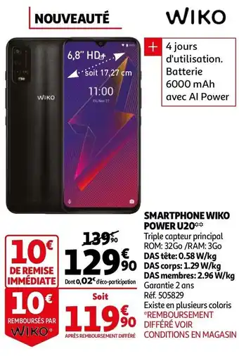 Auchan Smartphone wiko power u20 offre
