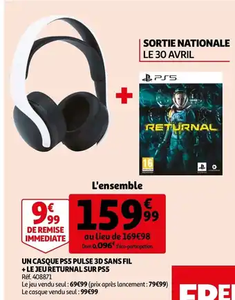 Auchan Un casque ps5 pulse 3d sans fil offre