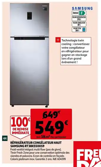 Auchan Réfrigérateur congélateur haut offre