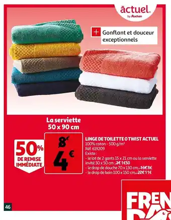 Auchan Linge de toilette o twist actuel offre