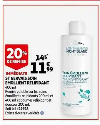 Auchan St Gervais Soin Emollient Relipidant offre