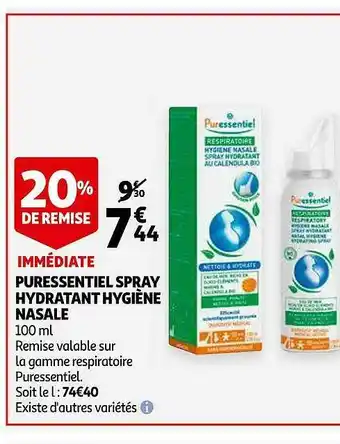 Auchan Puressentiel Spray Hydratant Hygiène Nasale offre