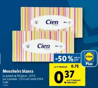 Lidl Mouchoirs blancs offre