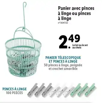 Lidl Panier avec pinces à linge ou pinces à linge offre