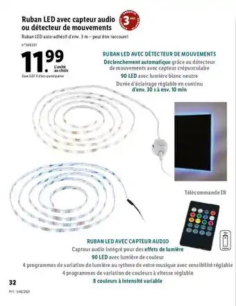 Lidl Ruban LED avec capteur audio ou détecteur de mouvements offre