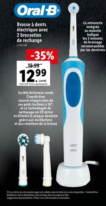 Lidl Brosse à dents électrique avec 2 brossettes de rechange offre
