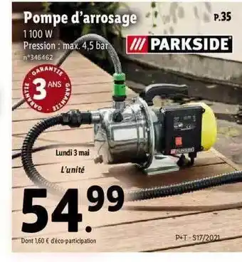 Lidl Pompe D'arrosage Parkside offre