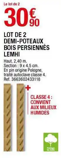 Brico Dépôt Lot De 2 Demi-poteaux Bois Persiennés Lemhi offre