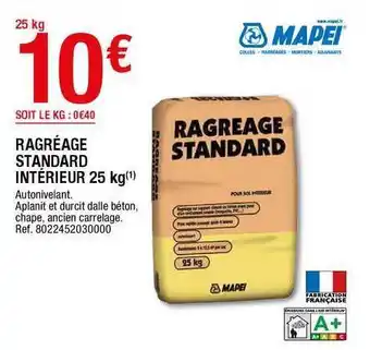 Brico Dépôt Ragréage Standard Intérieur 25 Kg offre