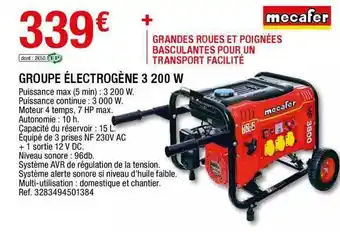Brico Dépôt Groupe électrogène 3 200 W Mecafer offre