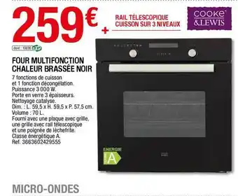 Brico Dépôt Four Multifonction Chaleur Brassée Noir Cooke & Lewis offre