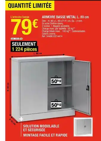 Armoire Basse Métal L. 80 Cm