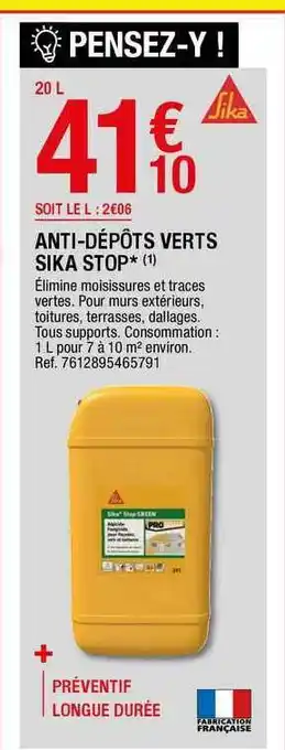 Brico Dépôt Anti-dépôts Verts Sika Stop offre