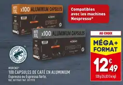 ALDI MORENO 100 CAPSULES DE CAFÉ EN ALUMINIUM offre