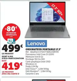 Super U LENOVO Ordinateur portable 17,3" offre