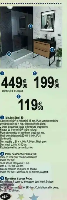 Meuble Steel 80, Paroi De Douche Parma 210, Receveur à Poser Pedra