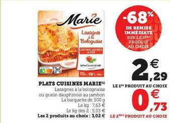 U Express Plats Cuisinés Marie offre