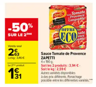 Carrefour Sauce tomate de provence ZAPETTI offre