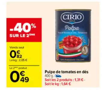 Carrefour Pulpe de tomates en dés offre