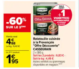 Carrefour Ratatouille cuisinée à la provençale "offre découverte" CASSEGRAIN offre