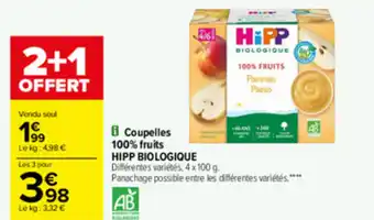 Carrefour Coupelles 100% fruits HIPP BIOLOGIQUE offre