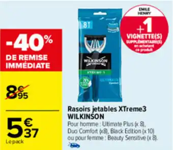 Carrefour Rasoirs jetables XTreme 3 wilkinson offre