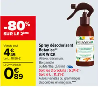Carrefour Spray désodorisant botanica AIR WICK offre