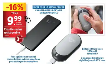Lidl CRIVIT Chauffe-mains rechargeable offre