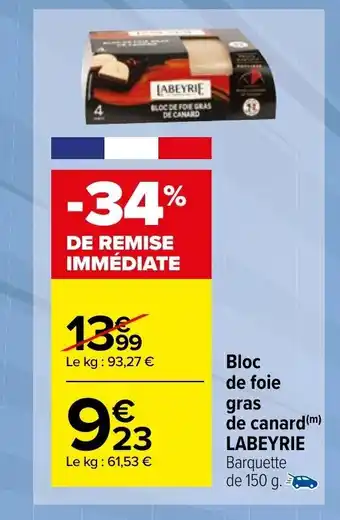 Carrefour Market Bloc de foie gars de canard LABEYRIE offre