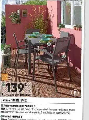 Bricorama Table Extensible Mini Memphis 2, Fauteuil Memphis 2 offre