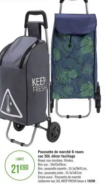 Casino Supermarchés Poussette De Marché 6 Roues Sac 50l Décor Feuillage offre