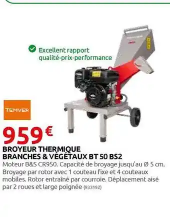Rural Master Broyeur Thermique Branches & Végétaux Bt 50 Bs2 Temver offre