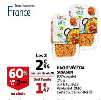 Auchan Haché Végétal Sojasun offre