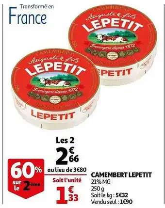 Auchan Camembert Lepetit offre
