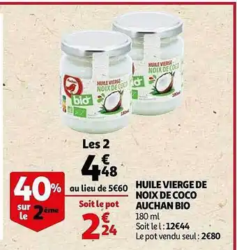 Auchan Huile Vierge De Noix De Coco Auchan Bio offre