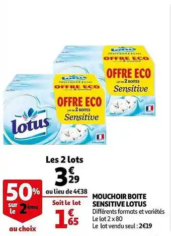 Auchan Mouchoir Boite Sensitive Lotus offre