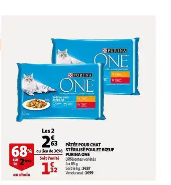 Auchan Pâtée Pour Chat Stérilisé Poulet Boeuf Purina One offre